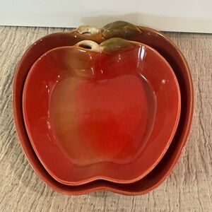 Vintage Red Apple Shaped Nesting Ceramic Bowls Harvest Fall Cottage